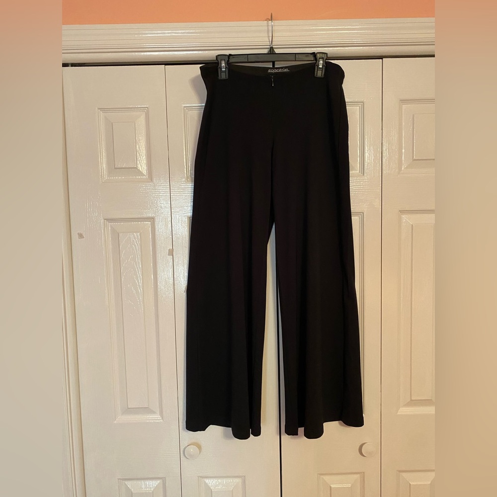 Equestrian Elegant Black Wide-Leg Pants
